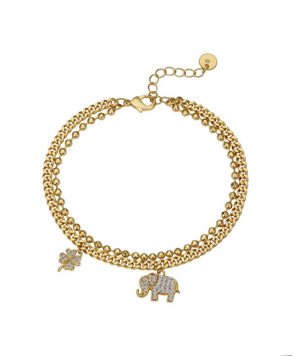 Cubic Zirconia Clover and Elephant Bracelet