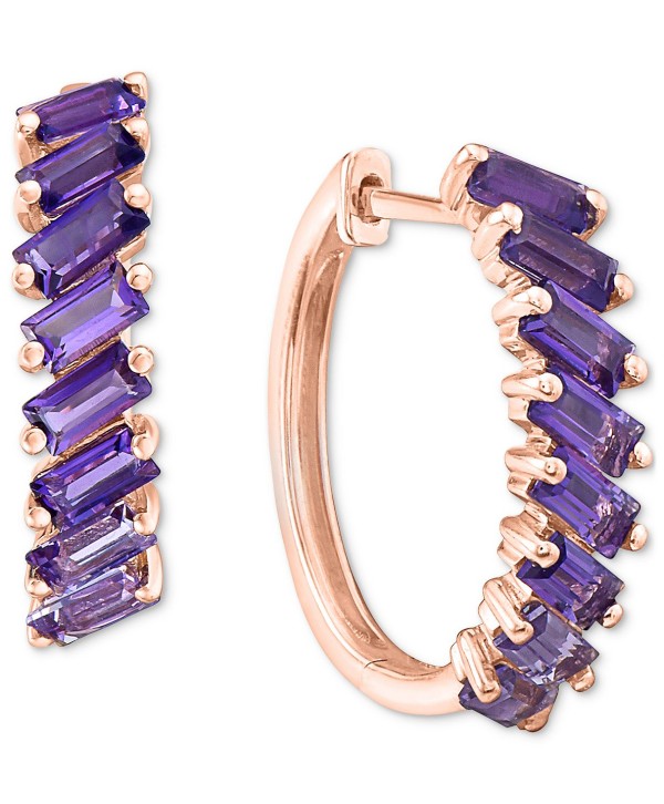 Multi-Amethyst Small Hoop Earrings (1-1/2 ct) in 14k Rose Gold-Plated