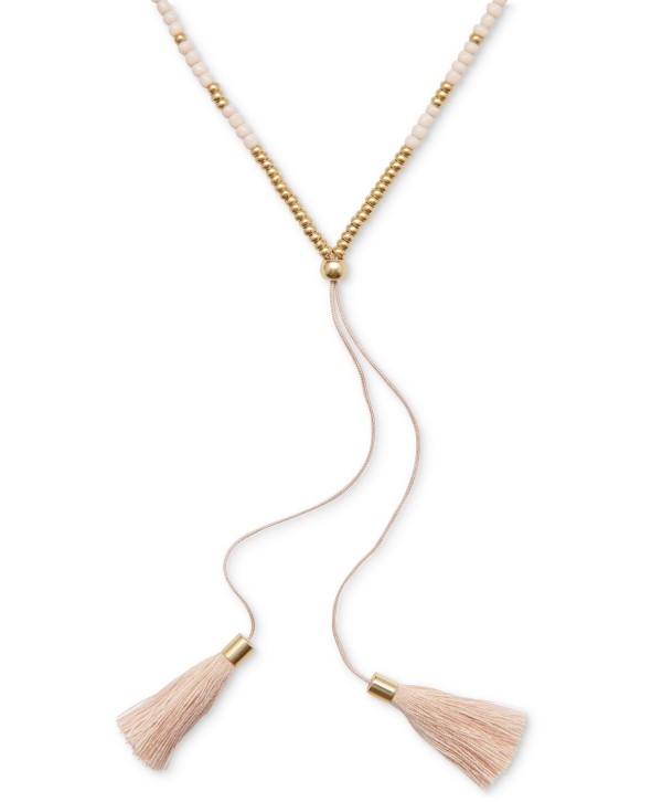 Gold-Tone & Color Beaded Double Tassel Lariat Necklace, 26