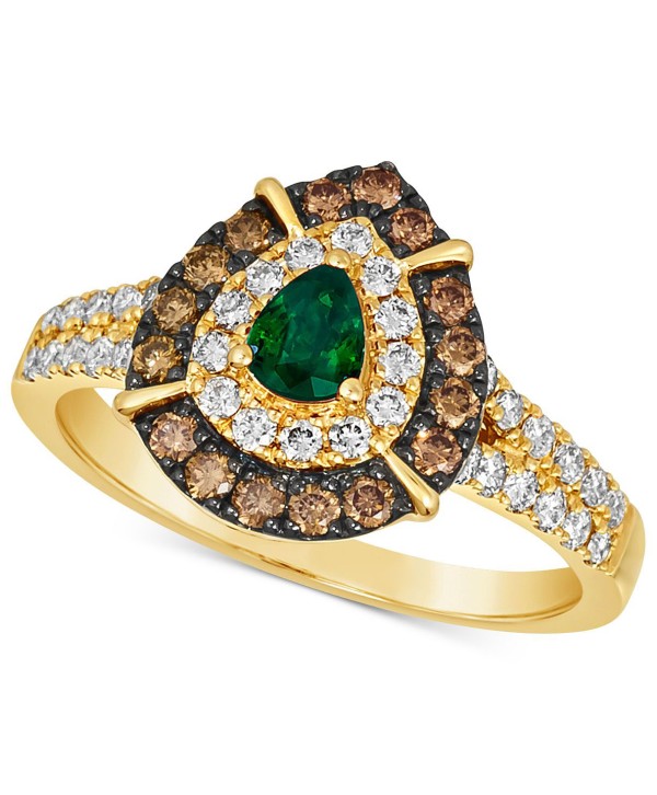 Emeralds (1/5 ct) & Diamond (3/4 ct) Teardrop Halo Ring in 14k Gold