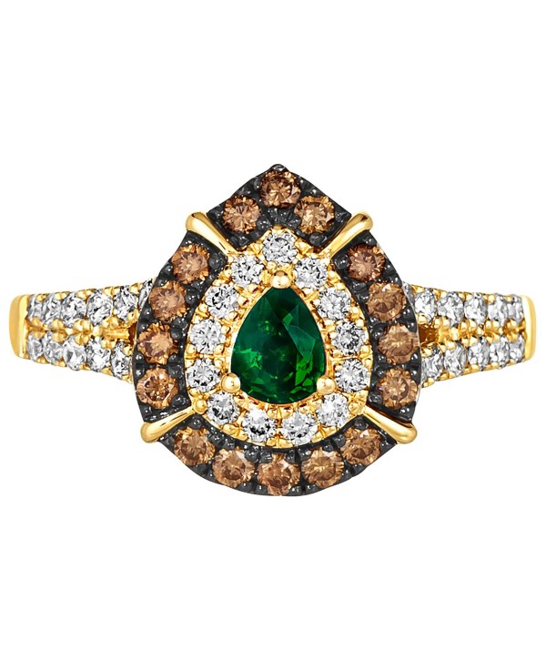 Emeralds (1/5 ct) & Diamond (3/4 ct) Teardrop Halo Ring in 14k Gold