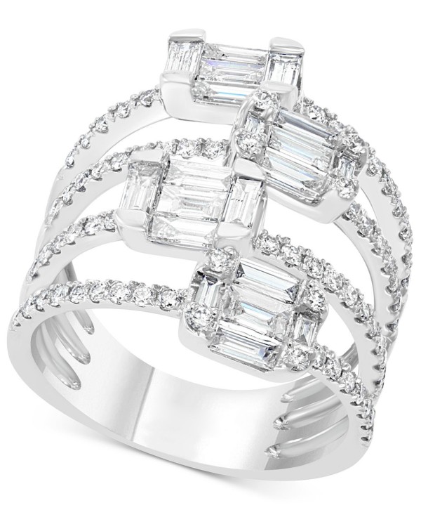 Diamond Multi-Row Baguette Statement Ring (1-5/8 ct) in 18k White Gold