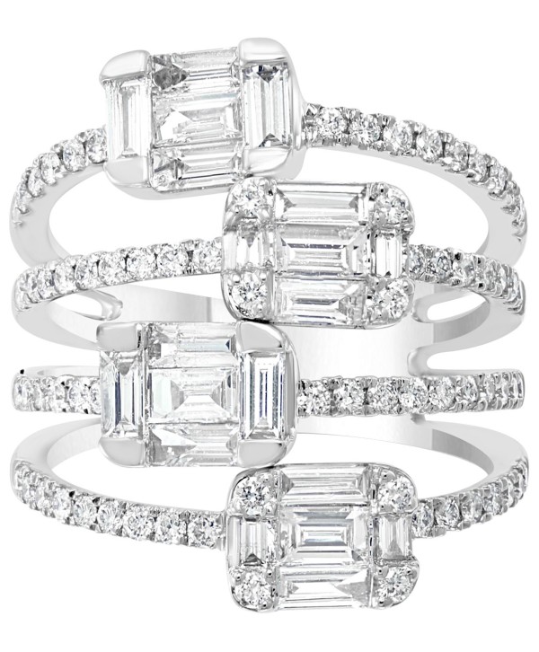 Diamond Multi-Row Baguette Statement Ring (1-5/8 ct) in 18k White Gold