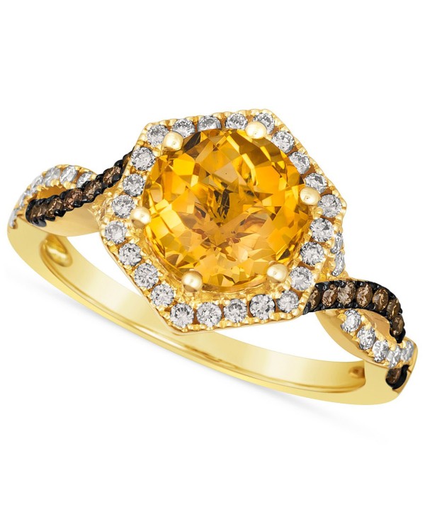 Cinnamon Citrine (1-7/8 ct) & Diamond (3/8 ct) Halo Twist Ring in 14k Gold