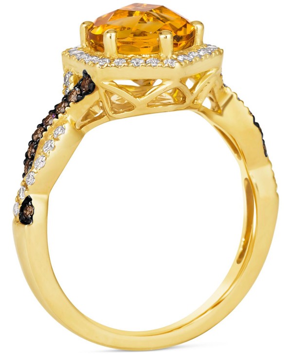 Cinnamon Citrine (1-7/8 ct) & Diamond (3/8 ct) Halo Twist Ring in 14k Gold