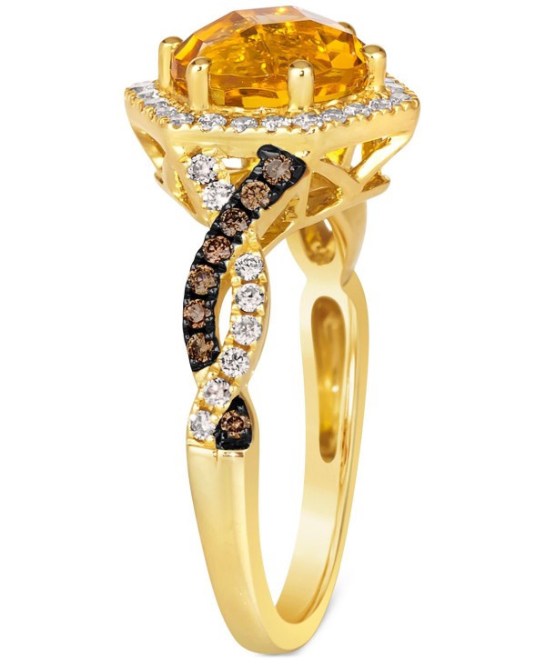 Cinnamon Citrine (1-7/8 ct) & Diamond (3/8 ct) Halo Twist Ring in 14k Gold