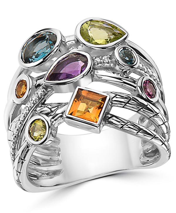 Multi-Gemstone (1-3/4 ct) & Diamond (1/10 ct) Multirow Ring