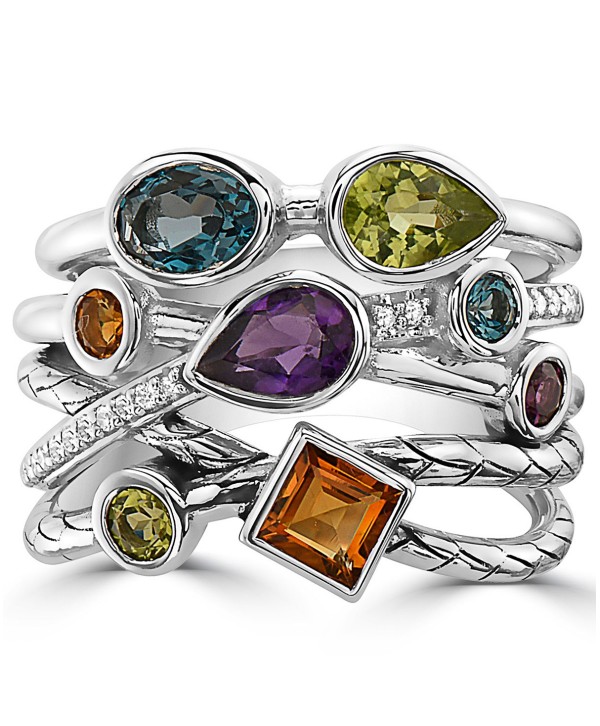 Multi-Gemstone (1-3/4 ct) & Diamond (1/10 ct) Multirow Ring