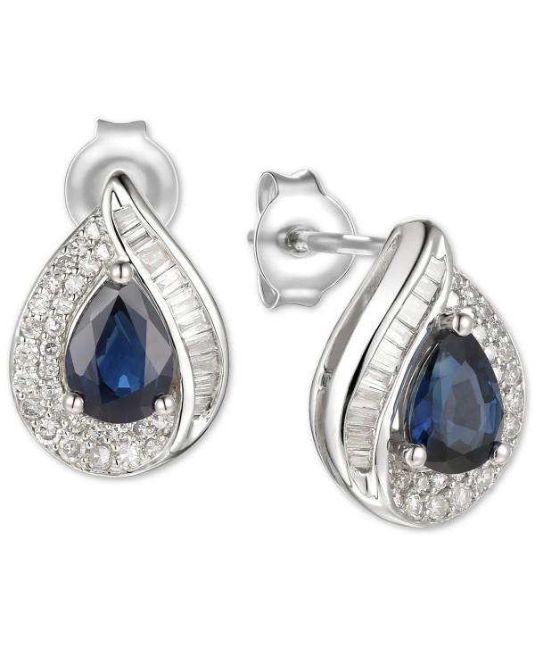 Sapphire (9/10 ct) & Diamond (1/3 ct) Stud Earrings in 14k White Gold