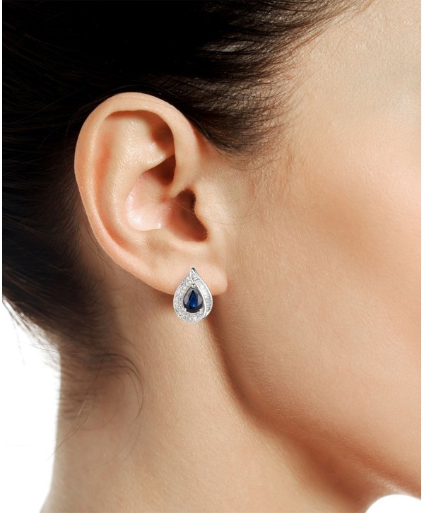 Sapphire (9/10 ct) & Diamond (1/3 ct) Stud Earrings in 14k White Gold