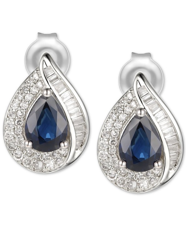 Sapphire (9/10 ct) & Diamond (1/3 ct) Stud Earrings in 14k White Gold