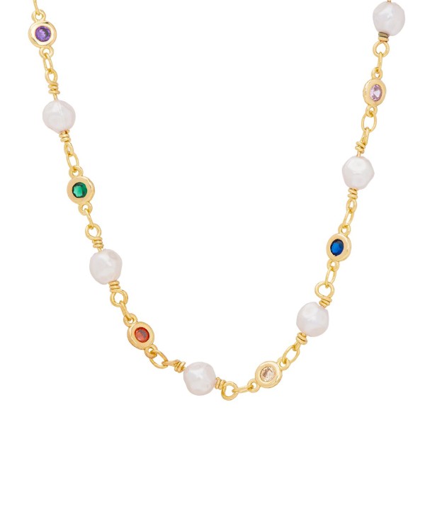 Women's Imitation Pearl and Stimulated Gemstones Necklace