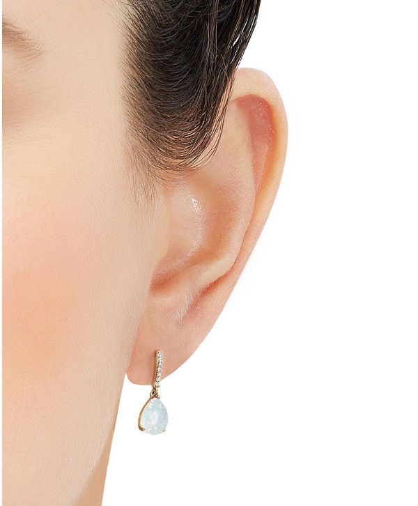 Opal (2-1/2 ct) & Diamond (1/20 ct) Drop Earrings in 14k Gold