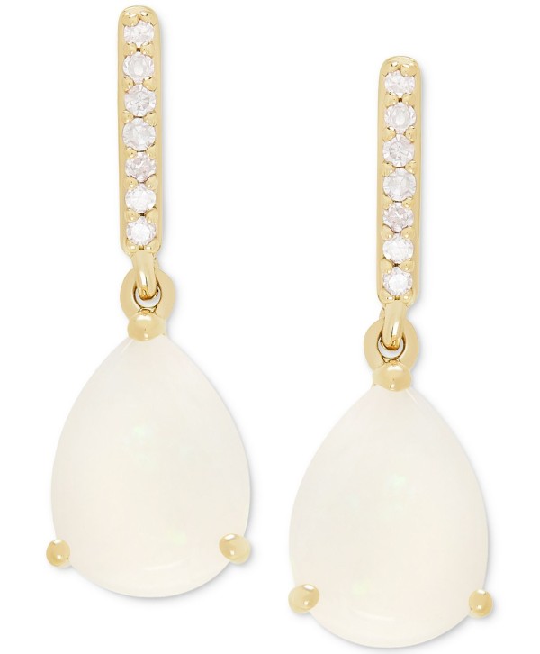 Opal (2-1/2 ct) & Diamond (1/20 ct) Drop Earrings in 14k Gold