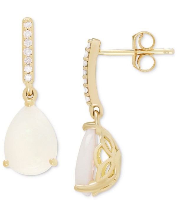 Opal (2-1/2 ct) & Diamond (1/20 ct) Drop Earrings in 14k Gold