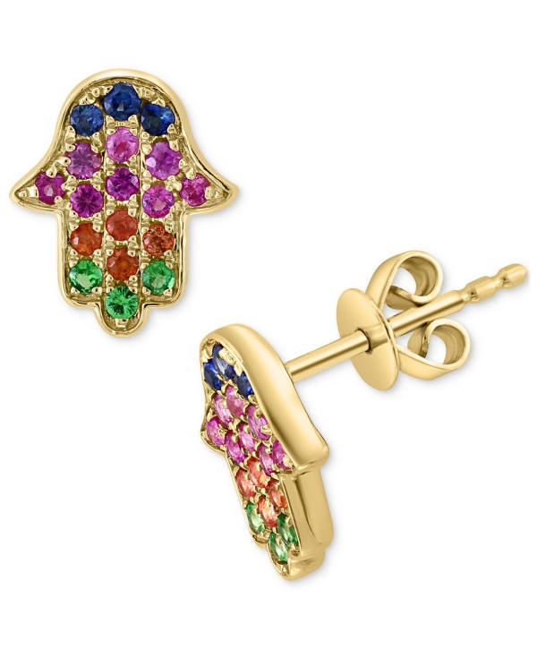 Multi-Gemstone Hand Stud Earrings (1/3 ct) in 14k Gold-Plated