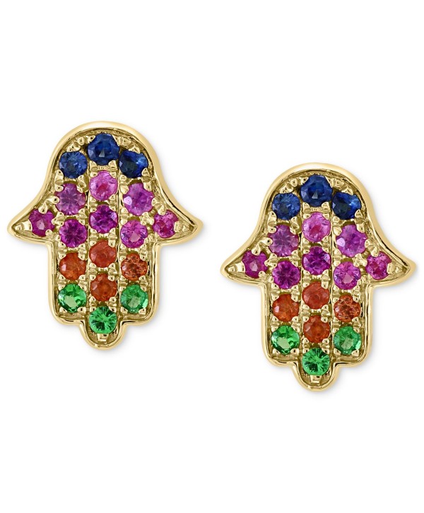 Multi-Gemstone Hand Stud Earrings (1/3 ct) in 14k Gold-Plated