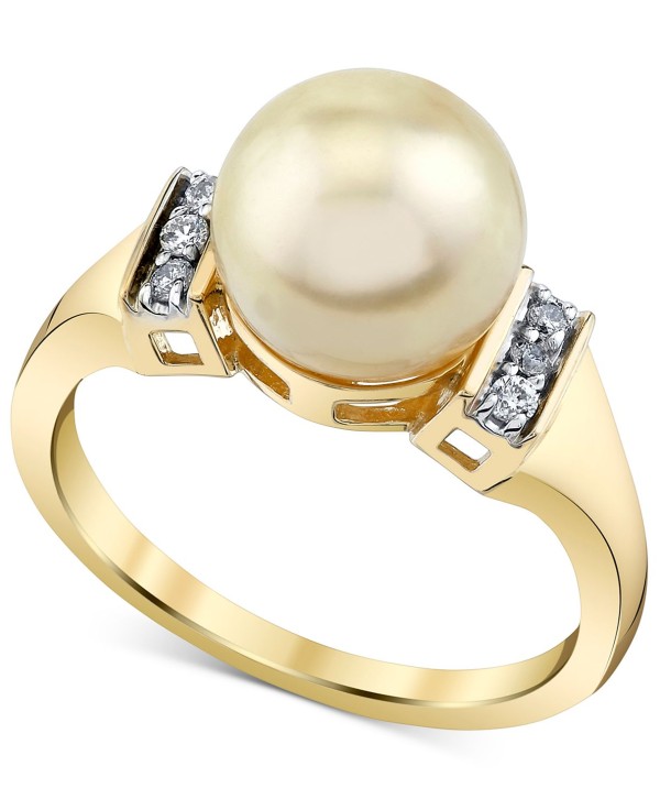 Cultured Golden Sea Pearl (9mm) & Diamond (1/10 ct) Ring