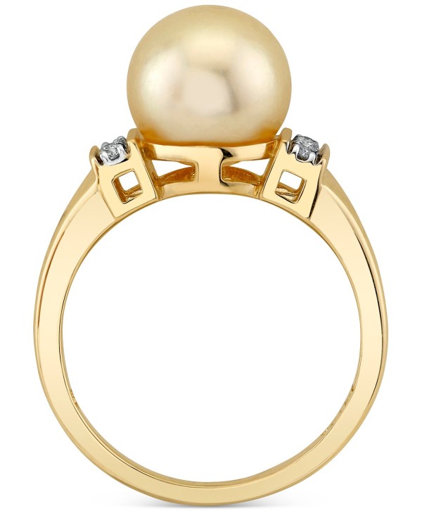 Cultured Golden Sea Pearl (9mm) & Diamond (1/10 ct) Ring