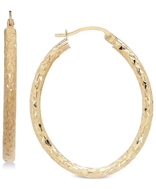 Textured Oval Hoop Earrings in 14k Gold, 1-3/8 inch