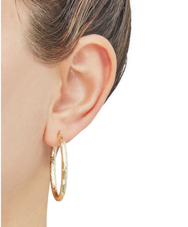 Textured Oval Hoop Earrings in 14k Gold, 1-3/8 inch