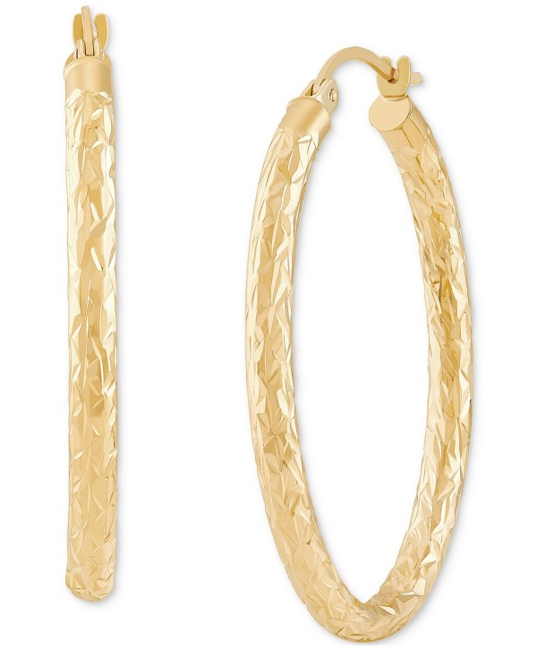 Textured Oval Hoop Earrings in 14k Gold, 1-3/8 inch