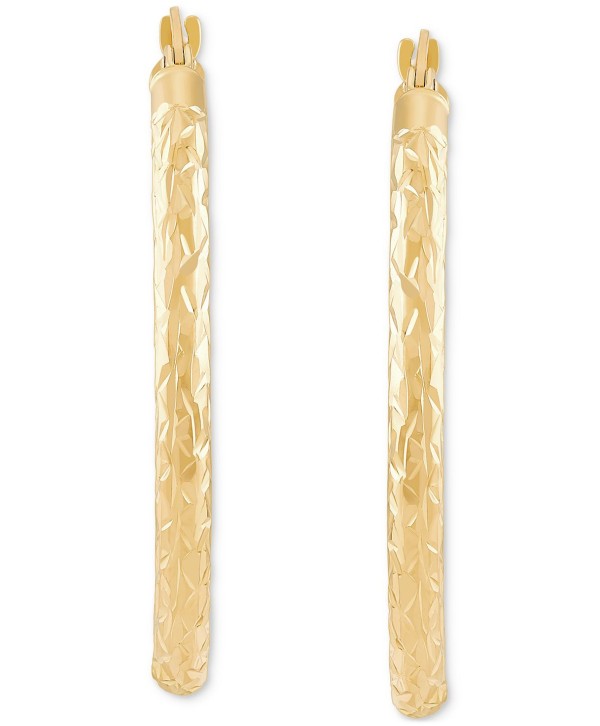 Textured Oval Hoop Earrings in 14k Gold, 1-3/8 inch