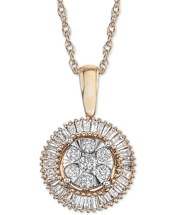 Diamond Halo Cluster Adjustable Pendant Necklace (1/3 ct) in 14k Yellow & White Gold