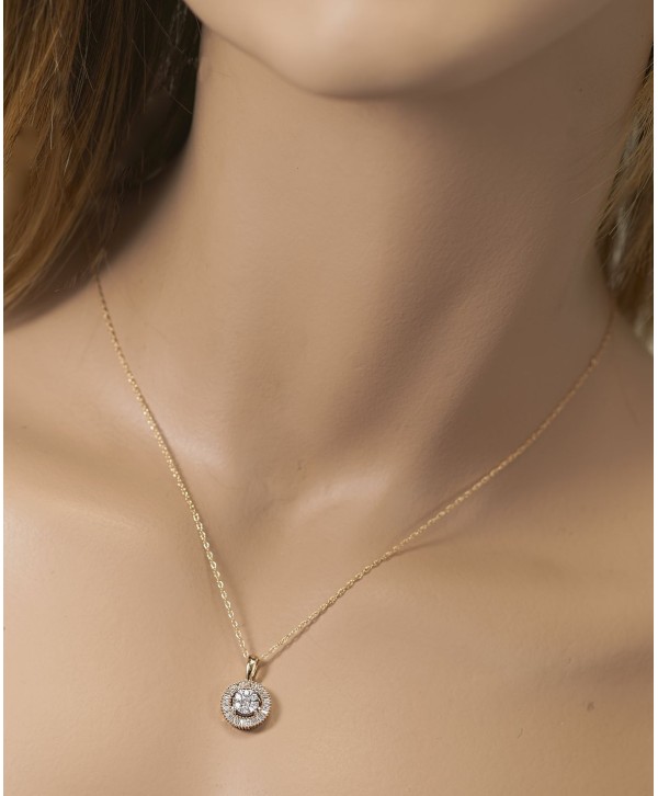 Diamond Halo Cluster Adjustable Pendant Necklace (1/3 ct) in 14k Yellow & White Gold