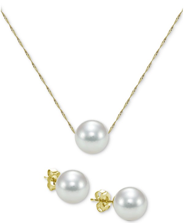 Cultured Pearl (7mm) Pendant Necklace & Stud Earrings in 14k Gold