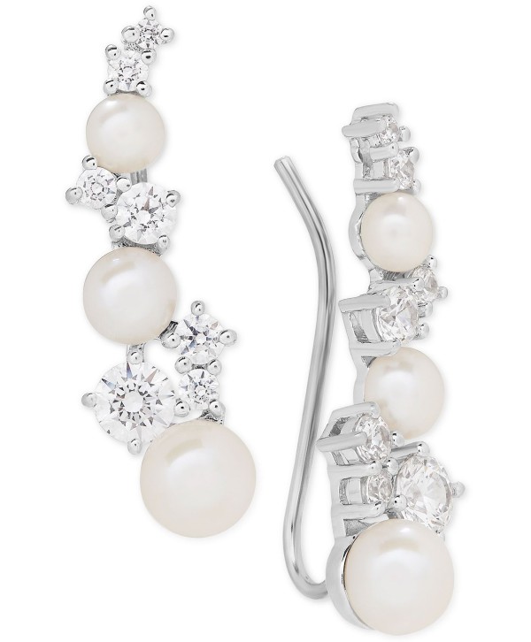 Freshwater Pearl (3-1/2 - 5-1/2mm) & Cubic Zirconia Ear Climbers