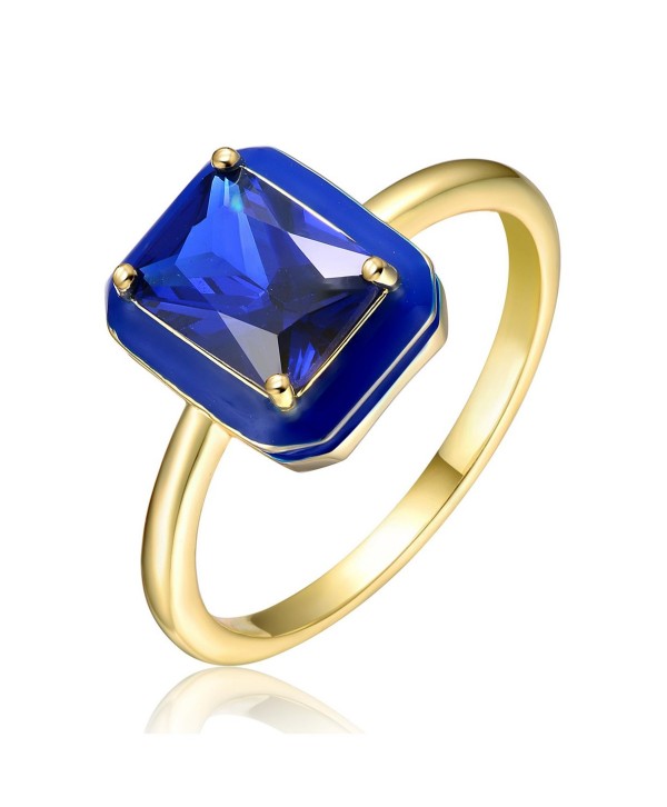 14k Yellow Gold Plated with Sapphire Cubic Zirconia Blue Halo Ring