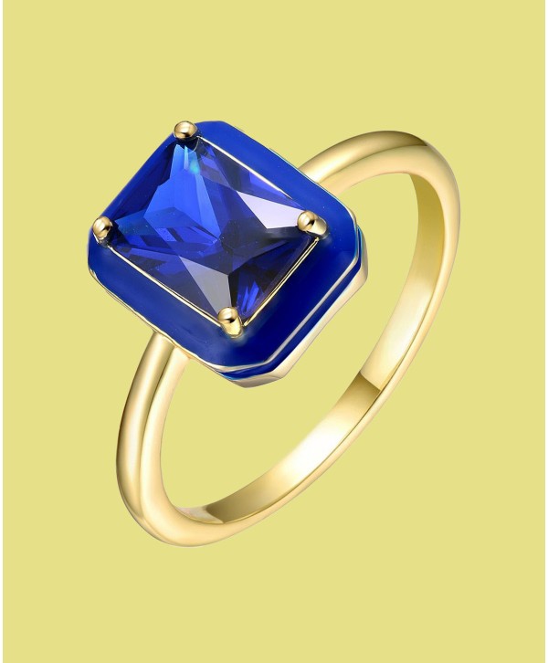 14k Yellow Gold Plated with Sapphire Cubic Zirconia Blue Halo Ring