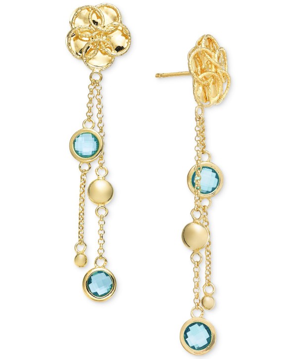 Blue Topaz Flower Dangle Drop Earrings (4 ct) in 14k Gold-Plated