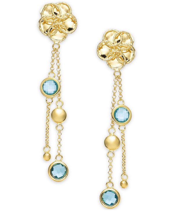 Blue Topaz Flower Dangle Drop Earrings (4 ct) in 14k Gold-Plated