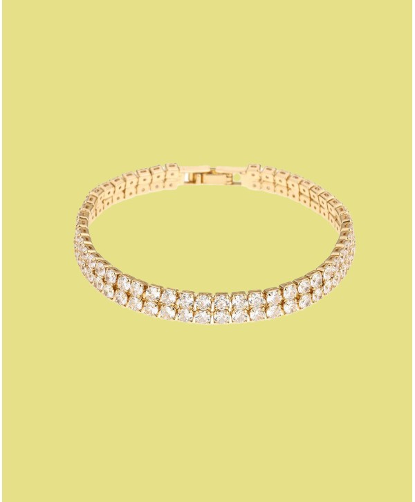 Thick Cubic Zirconia 18K Gold Plated Tennis Bracelet