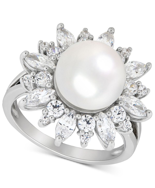 Cultured Freshwater Pearl (10mm) & Cubic Zirconia Flower Ring