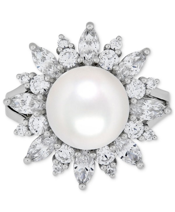 Cultured Freshwater Pearl (10mm) & Cubic Zirconia Flower Ring