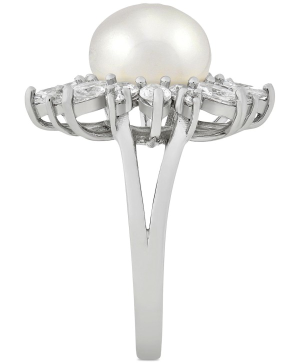 Cultured Freshwater Pearl (10mm) & Cubic Zirconia Flower Ring