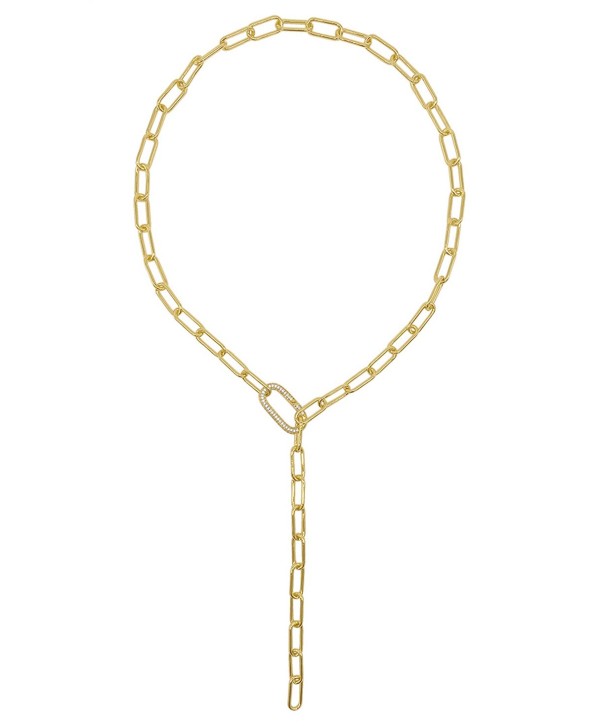 14K Gold-Tone Plated Y-Shaped Lariat Crystal Lock Necklace