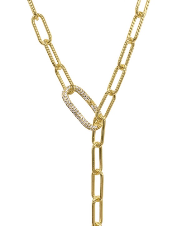 14K Gold-Tone Plated Y-Shaped Lariat Crystal Lock Necklace