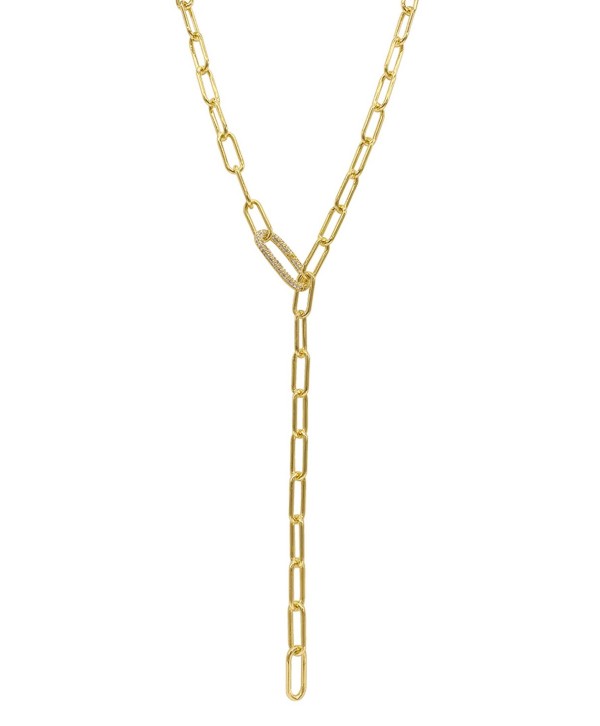 14K Gold-Tone Plated Y-Shaped Lariat Crystal Lock Necklace