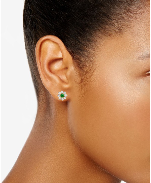 Emerald (1/2 ct) & White Topaz (1-3/4 ct) Flower Stud Earrings