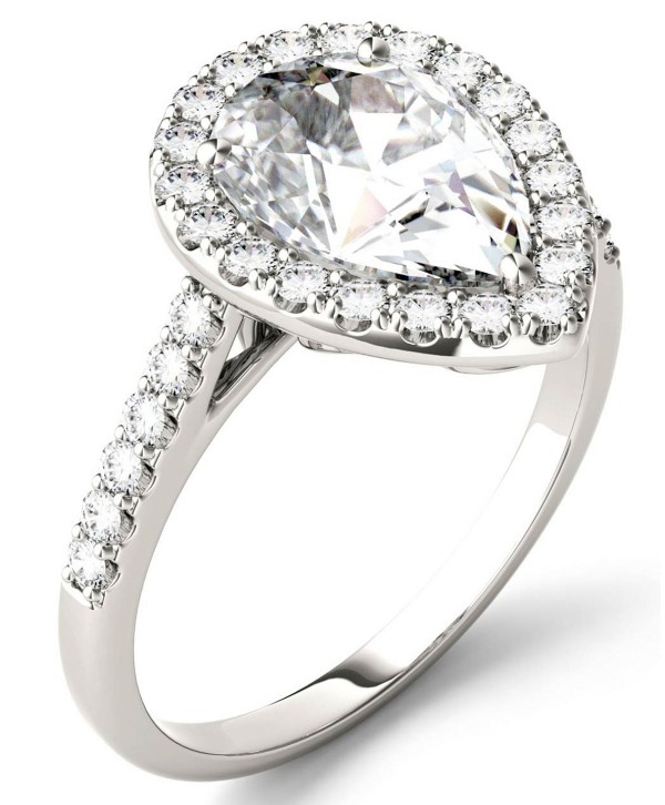 Moissanite Pear Halo Ring (2-5/8 ct tw. Diamond Equivalent) in 14k White Gold